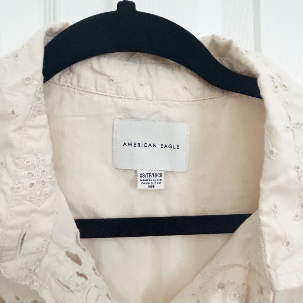 American Eagle Outfitters Beige Eyelet Shirt - Picture 2 of 5